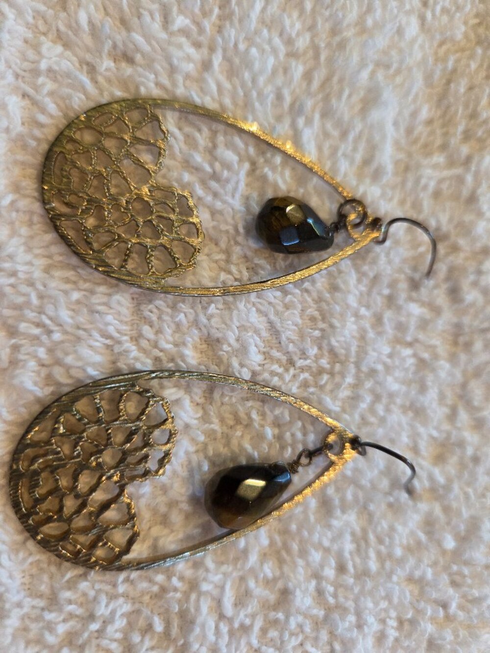 Gold Metal and Brown Glass Earring